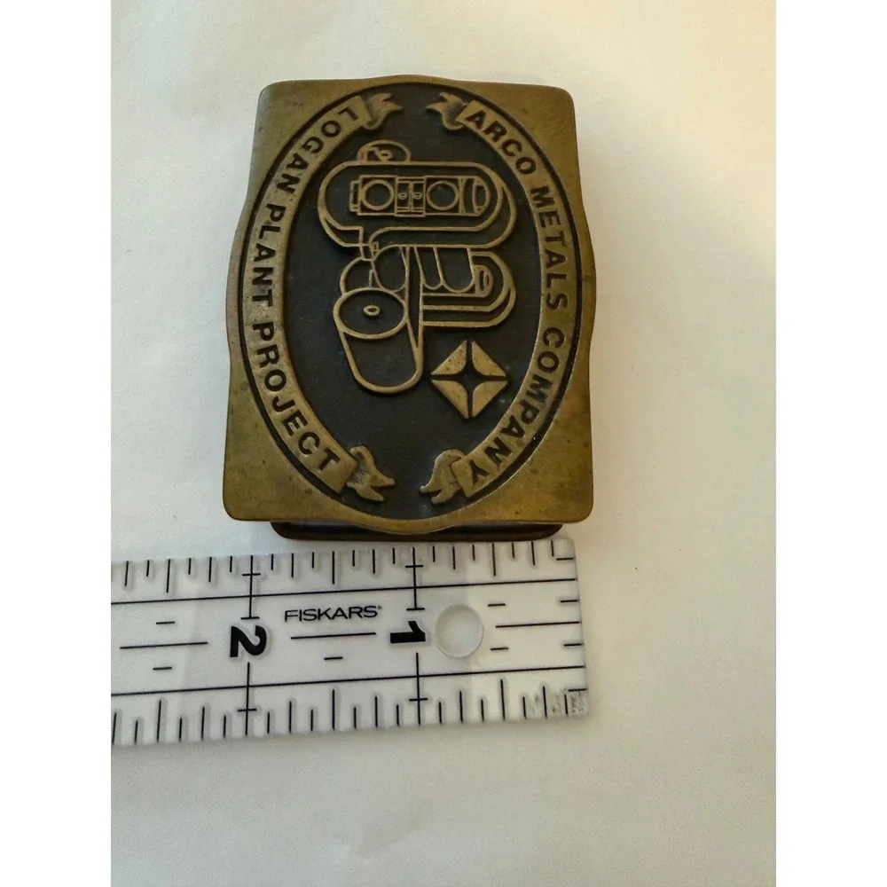 Vintage 1983 Arco Metals Company Logan Plant Project Solid Brass Belt Buckle USA